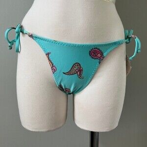 BNWT Womens Aqua Blue Paisley Print Bikini Bottoms Toes onThe Nose Swim Swimsuit